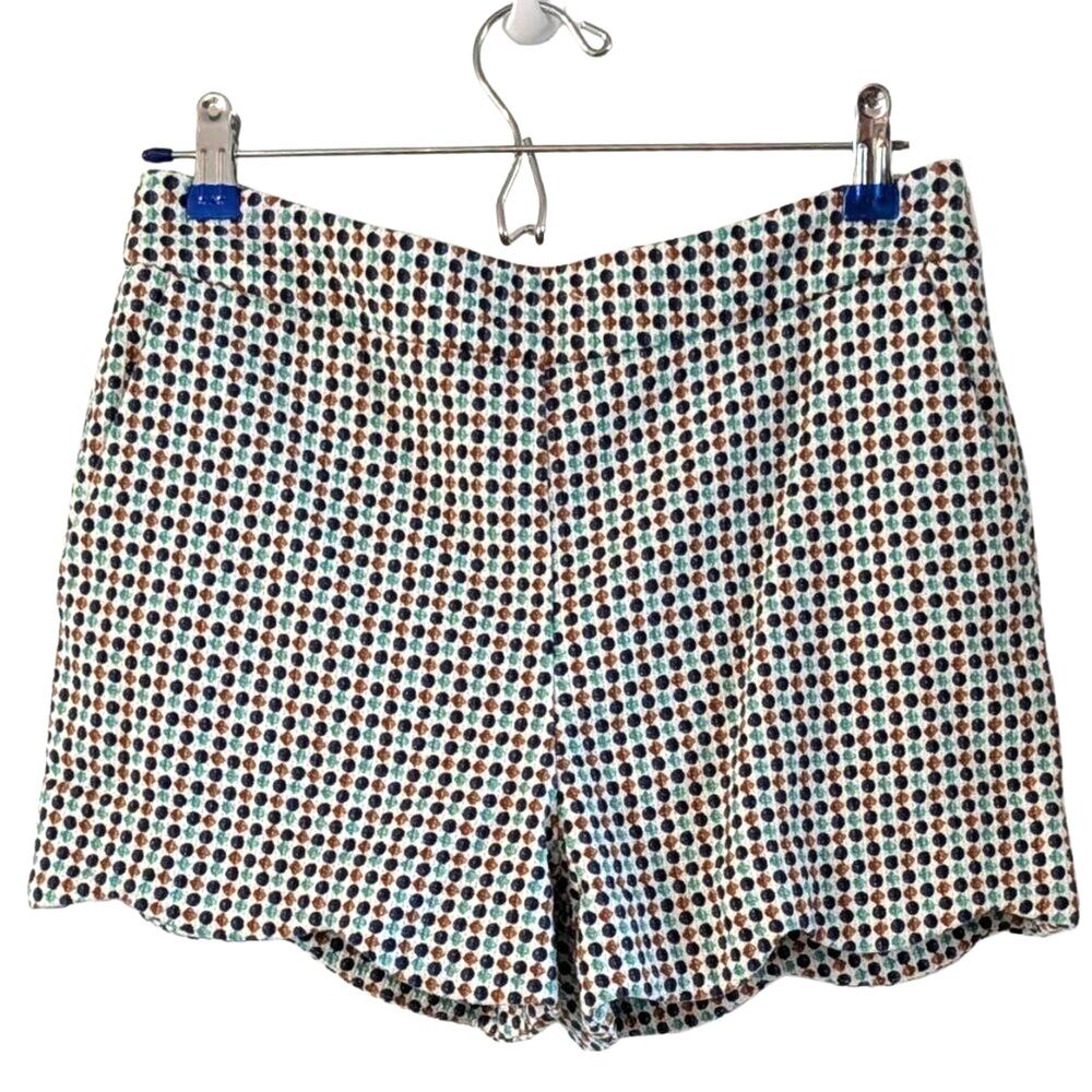 Anthropologie Cotton Jacquard Shorts 4 Scallop Hem Retro Mod Geometric Print